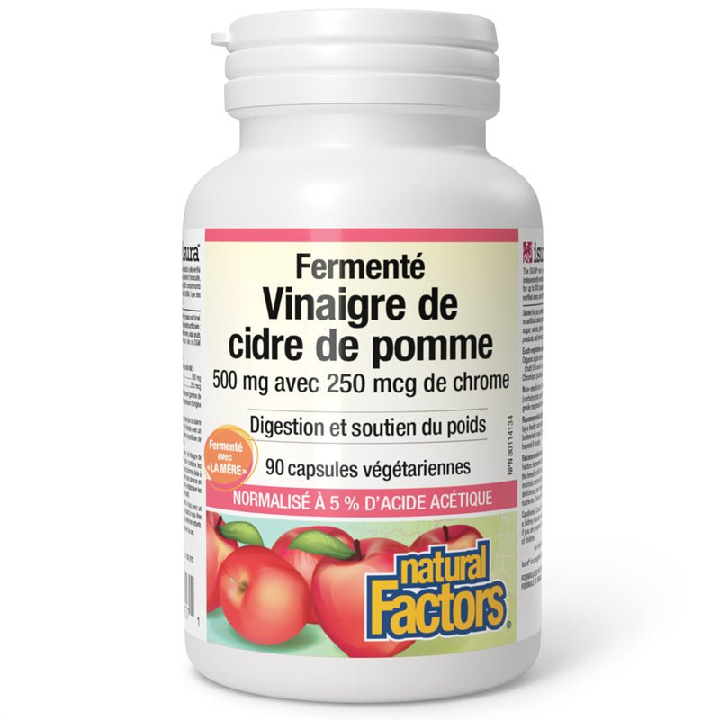 Vinaigre de cidre de pomme fermenté 500mg avec chrome - 90 capsules - Natural Factors - Natural Factors