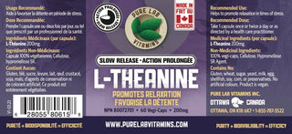 L - Théanine 200mg - Libération lente - Pure Lab Vitamins - Pure Lab Vitamins