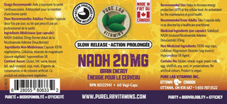 NADH 20mg - 60 capsules végé - Pure Lab Vitamins - Pure Lab Vitamins