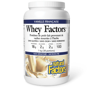 Whey Factors - Protéine de petit - lait - Vanille - 1kg - Natural Factors - Natural Factors