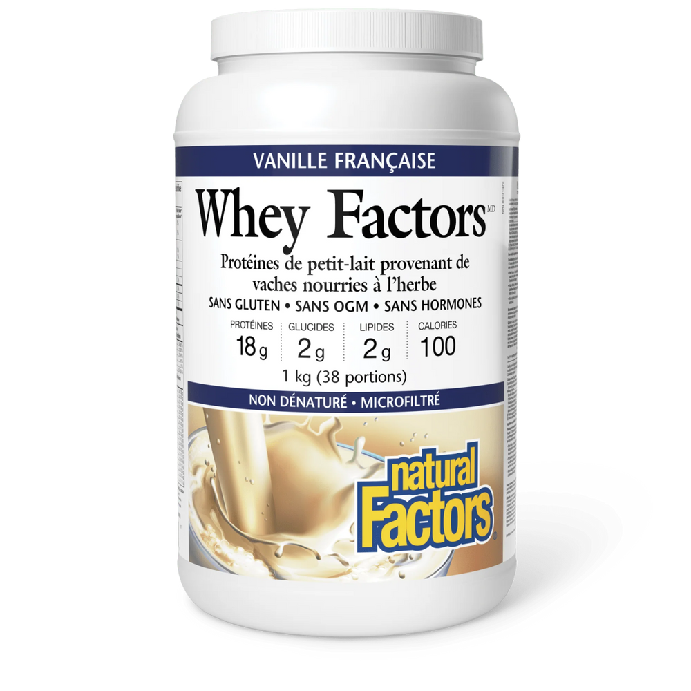 Whey Factors - Protéine de petit - lait - Vanille - 1kg - Natural Factors - Natural Factors