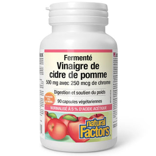 Vinaigre de cidre de pomme fermenté 500mg avec chrome - 90 capsules - Natural Factors - Natural Factors